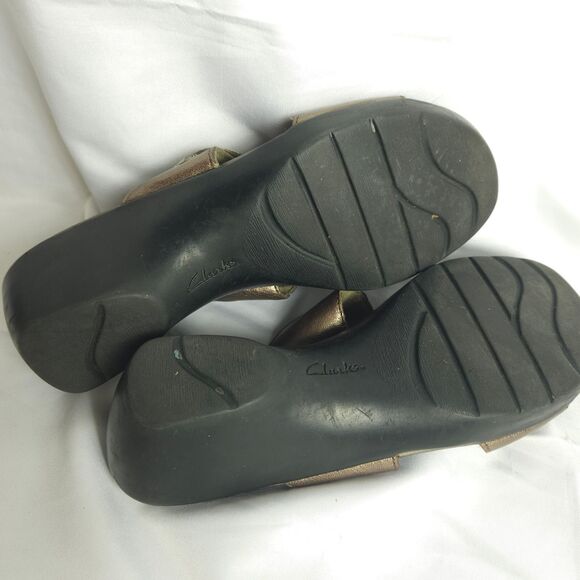 Clarks Womens 7M Brown Black Slip On Open Toe Sandals Comfort Shoes - Picture 6 of 12